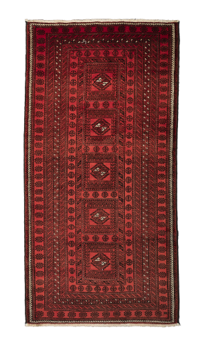 Handmade Rug In Wool & red base color Razavi Khorasan | 237×120 cm | HENDESY(Geometrical) 