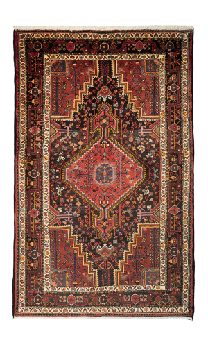Handmade rug in wool in navy blue base color Hamadan | 239×148 cm