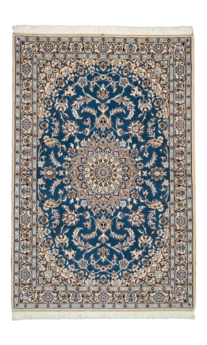 Handmade Rug In Wool & Blue color Naeen Isfahan (153 ×101 cm)