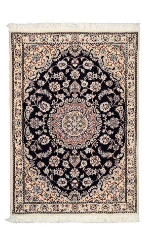 Handmade Rug In Wool & Navy Blue color Naein Isfahan (116 × 81 cm)