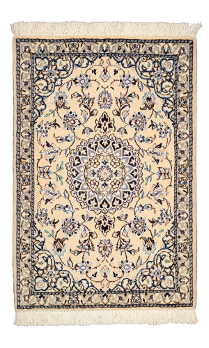 Handmade Rug In Wool & cream color Nain Isfahan | 94×63 cm | 