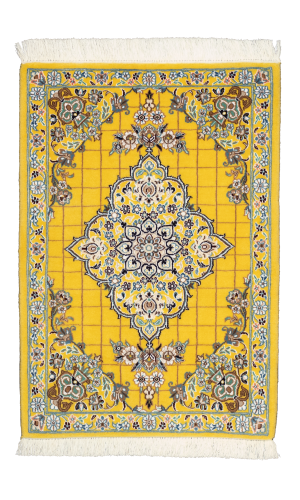 Handmade Rug In Wool & Gold color Naeen Isfahan ( 90 × 64 cm)