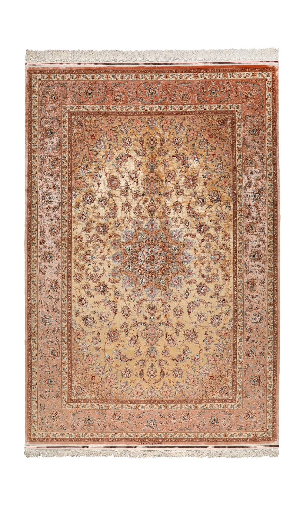 SHAAH ABBAASY Silk Persian Rug Pink & Beige Colour | 303×202 cm