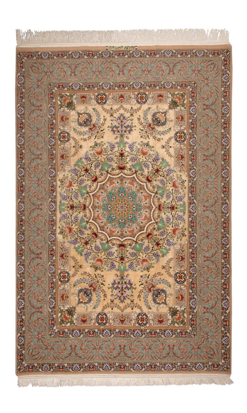 Handmade Silk Rug in Cream Base Color Isfahan | 245×162 cm | 4 square meter