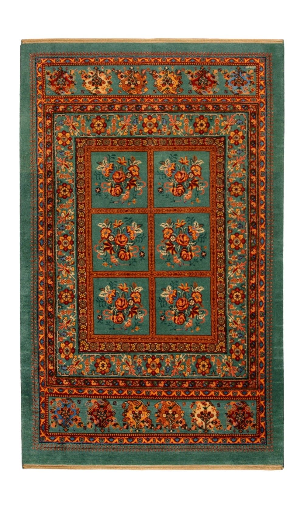 Handmade Wool Green color Panel design Rug | 176×107 cm | 2 square rug 