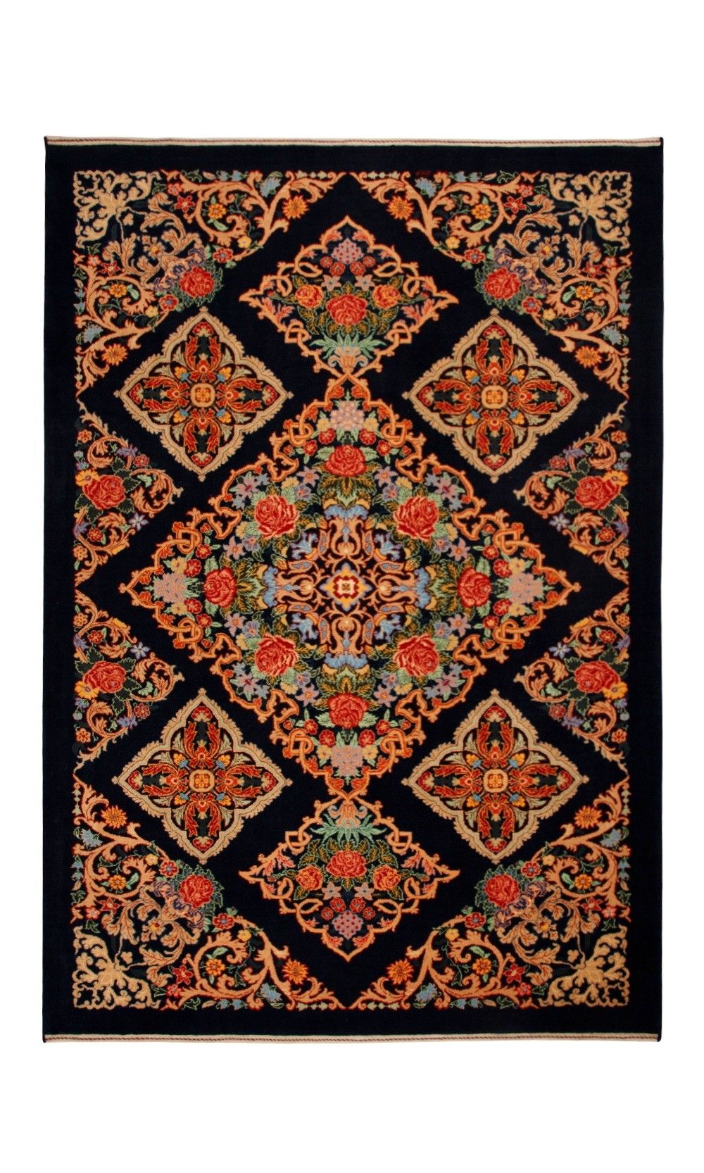 Handmade Wool Black color Panel design Rug | 247×173 cm | 4 square rug 