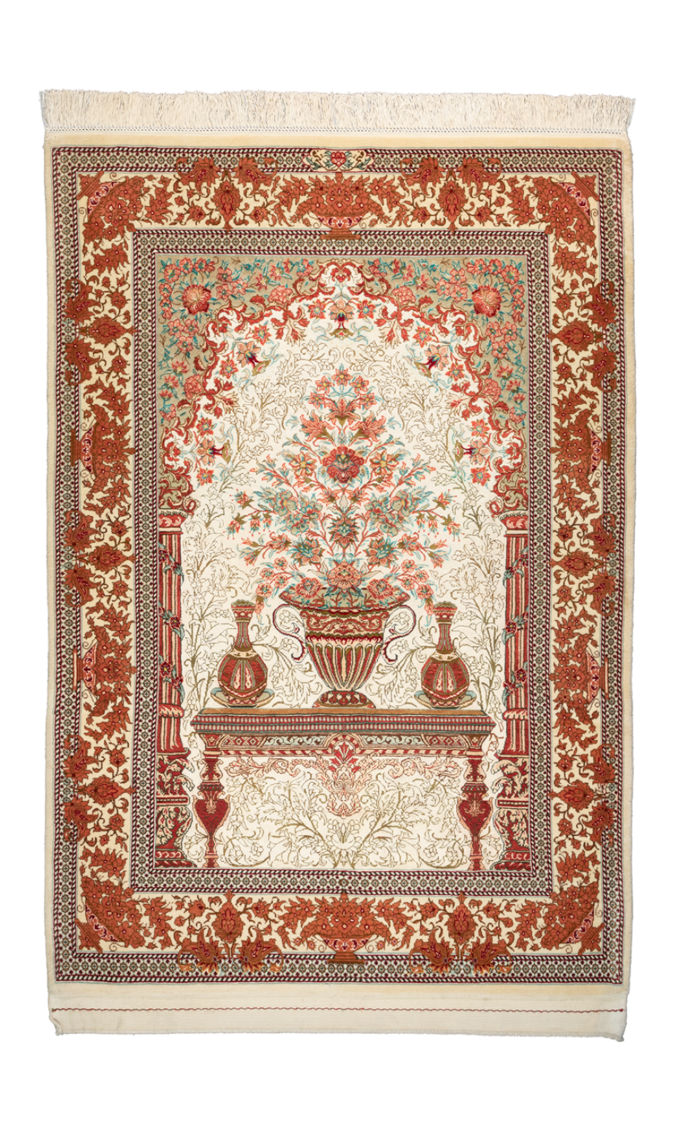 Handmade Rug In Silk & Cream Color Qom | 157×106 cm | Parsirug.com