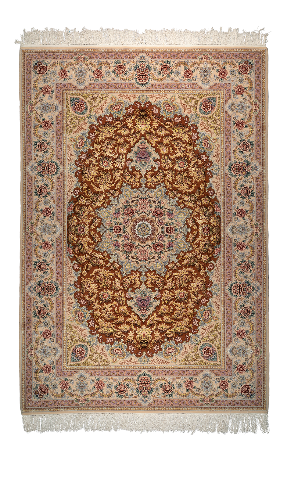 Finewool Brown Persian Rug Isfahan | Palmetto flower Pattern