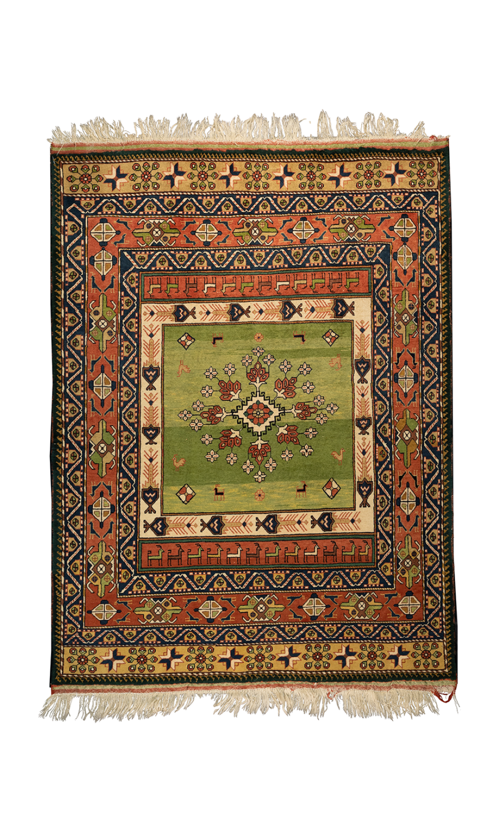 Handmade Rug In Wool & Green Color Quchan | 173×132 cm | SHAAH ABBAASY(Palmette flower) Pattern