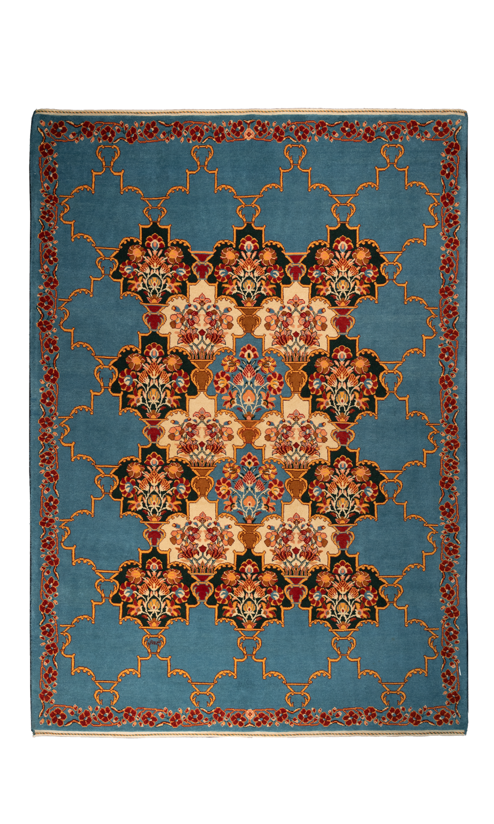 HANDMADE RUG IN WOOL & TURQUOISE COLOR WITH VEGETABLE DYED ISFAHAN