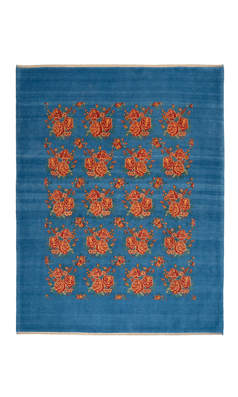 Handmade Rug In Wool with Blue Color Vegetable Dyed Isfahan | 255×195