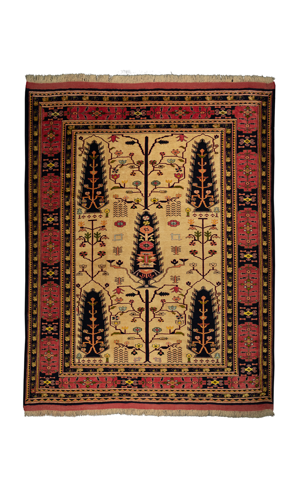 Handmade Wool Rug in Cream Color Mashhad | 285×211 cm | PARSIRUG.COM