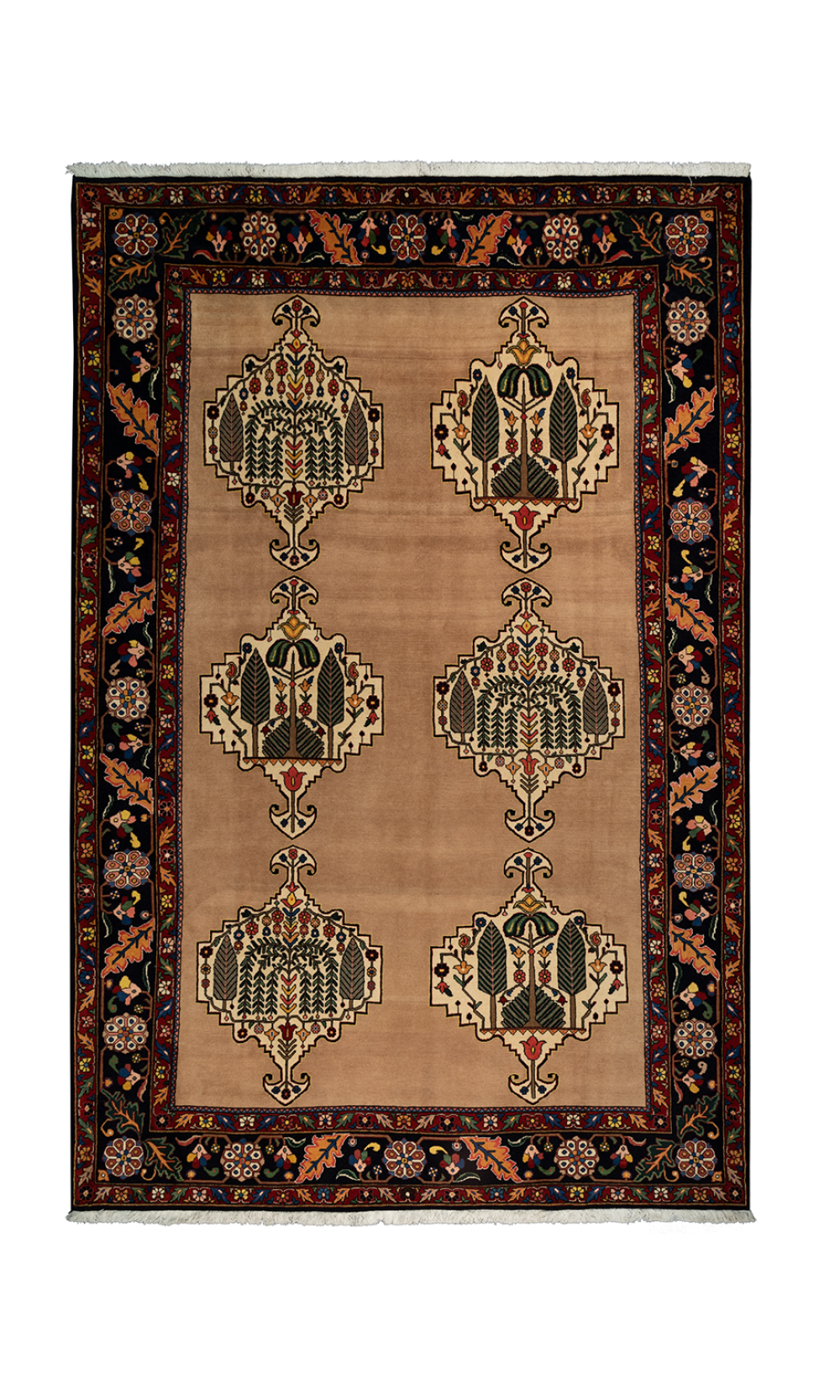 Handwoven Brown Natural Dyed Persian wool Rug Bakhtiari | 308×210 cm | Tree Pattern
