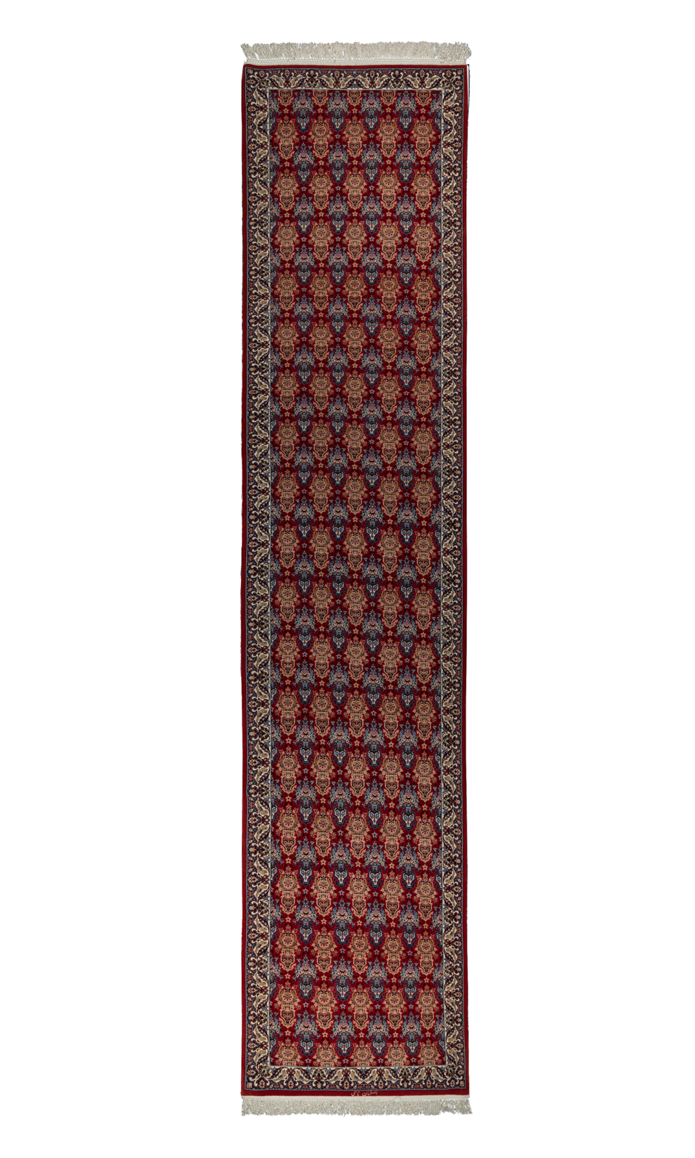 Rug In Super Fine Wool & Red Color Isfahan |420×90 cm| runner rug