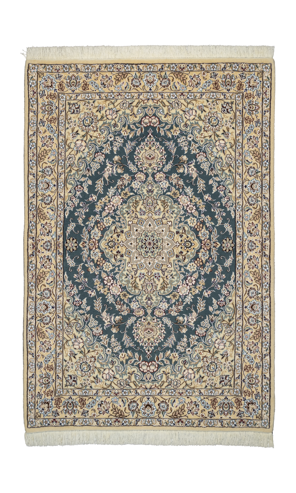 Handmade Rug In Wool & Green color Naeen Isfahan (158×106 cm)