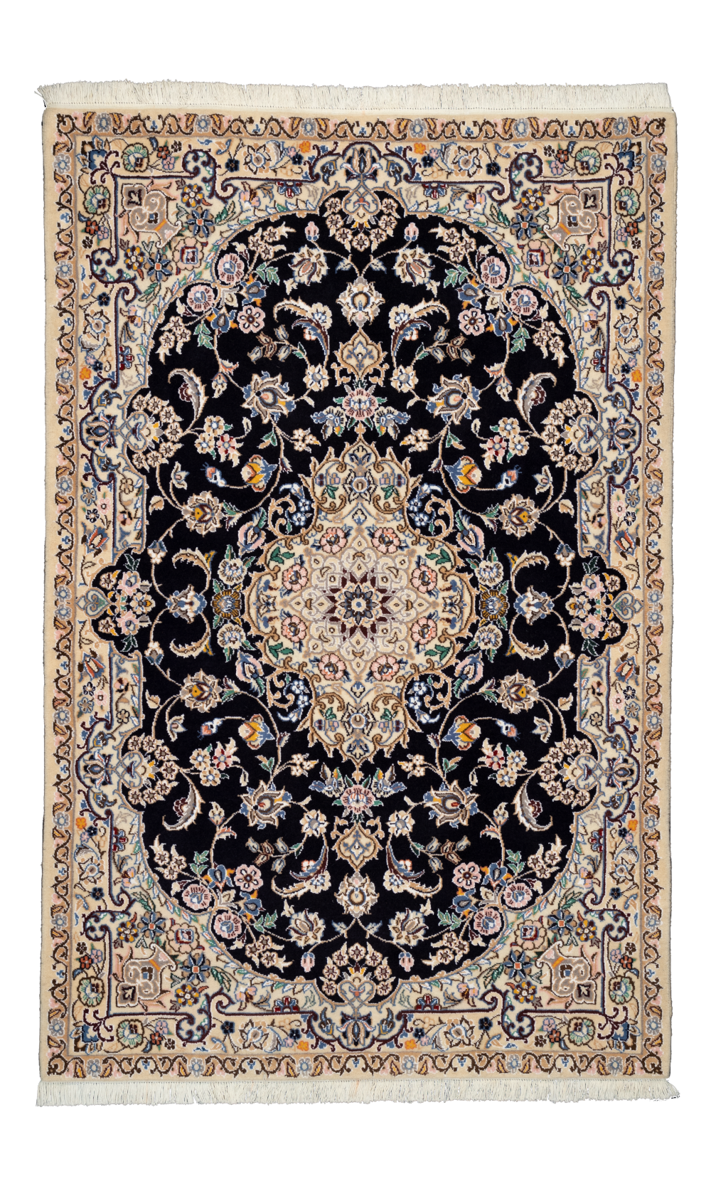 Handmade Rug In Wool & Dark Blue color Naeen Isfahan (165 ×107 cm)