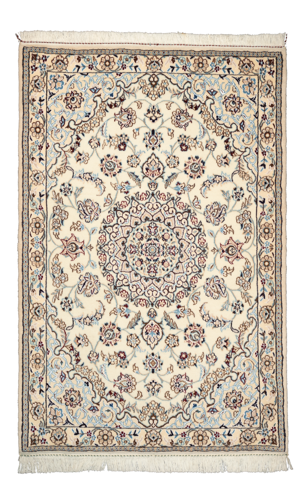Handmade Rug In Wool & white color Naeen Isfahan | 132 × 91 cm