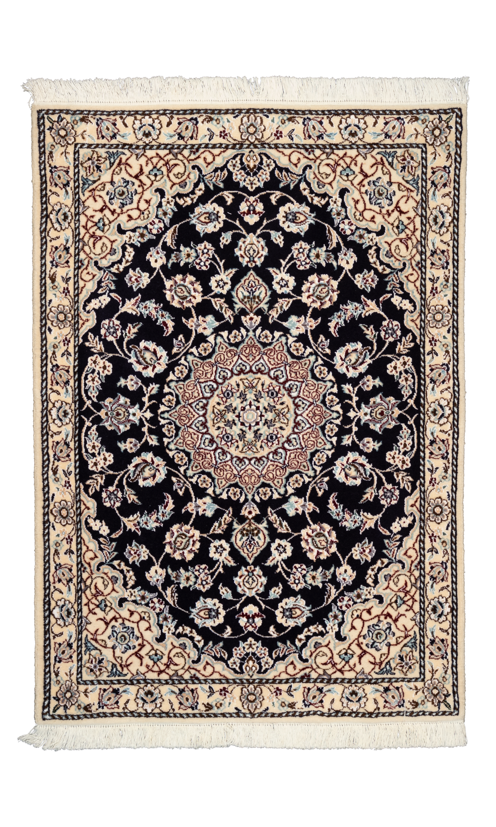 Handmade Rug In Wool & Navy Blue color Naein Isfahan (116 × 81 cm)