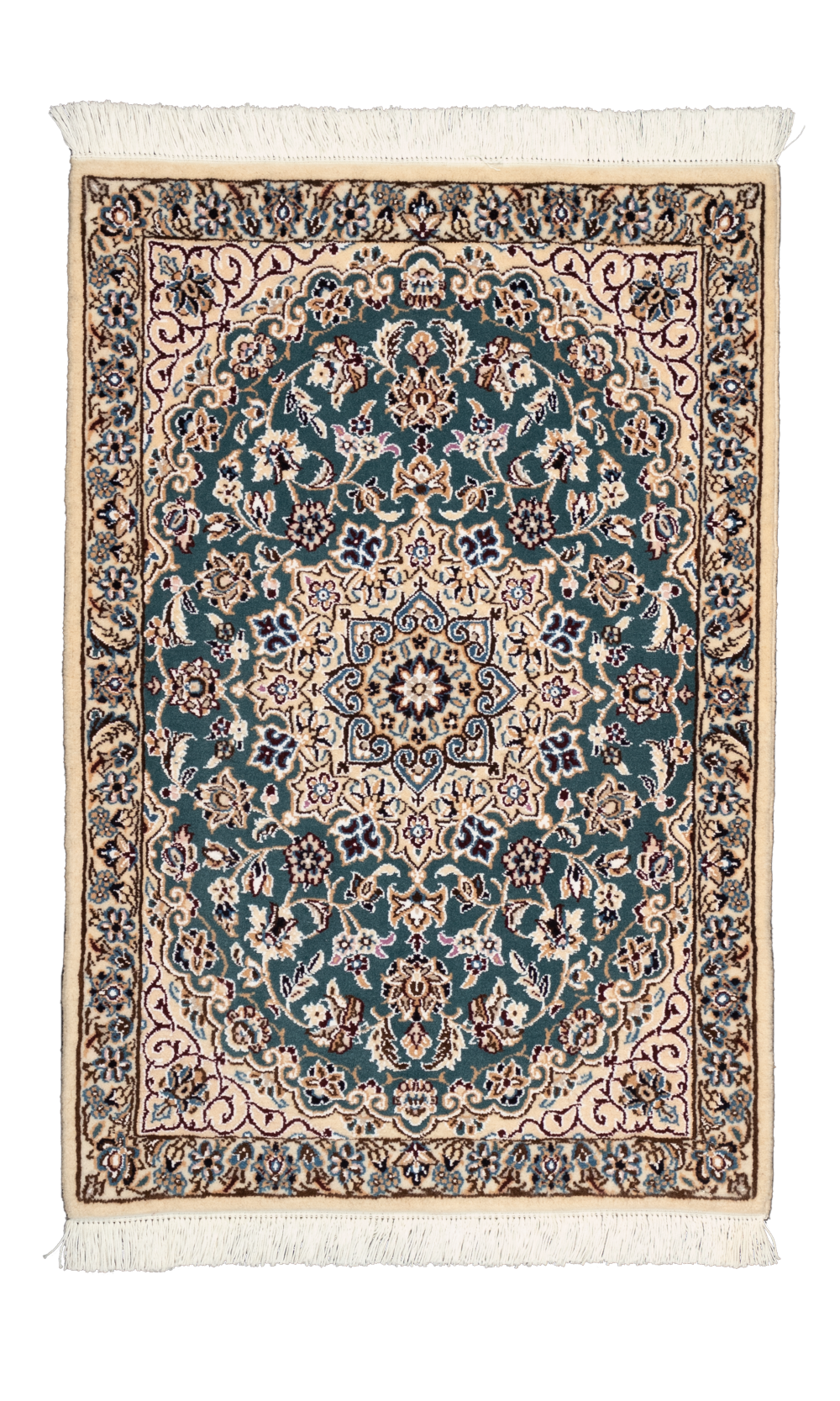 Handmade Rug In Wool & green color Naee Isfahan (90×61 cm)