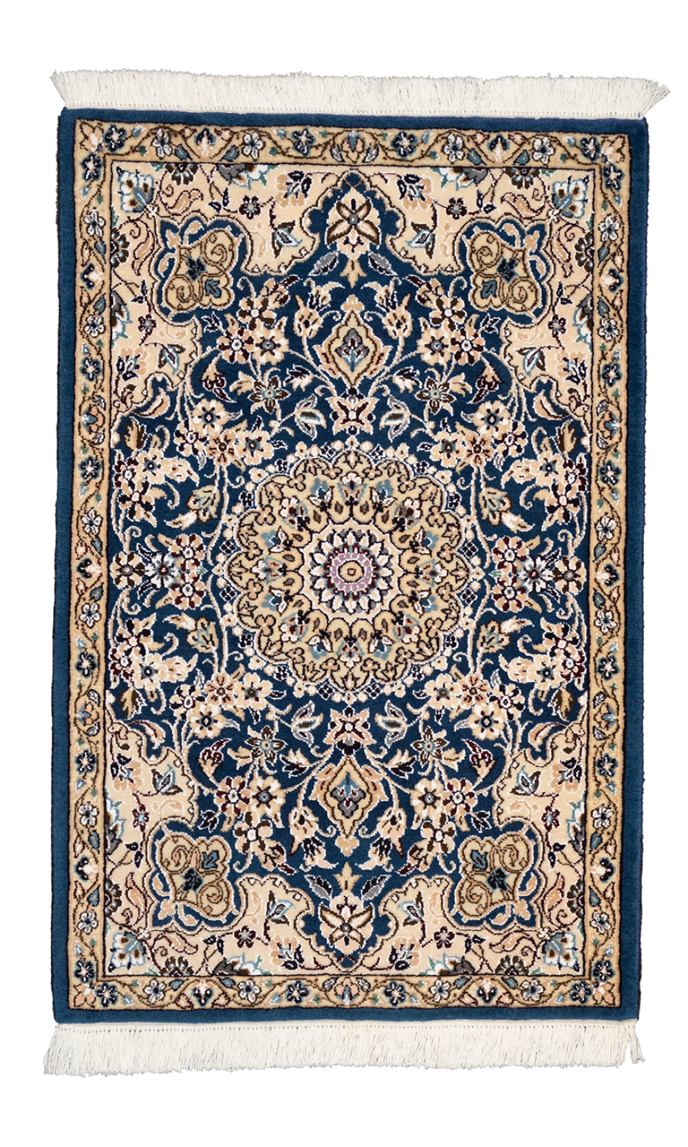 Handmade Wool Blue Color Naeen Isfahan Rug | 90×62 cm | Classic SHAAH ABBAASY Pattern