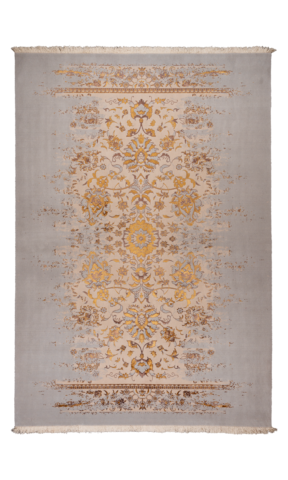 Gold Flower | Machin made Rug In Wool cream & gold color | 6 square 
