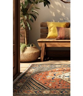 Persian copper colour wool rug North Khorasan | 182×128 cm | Plametto Flower (Medallion)