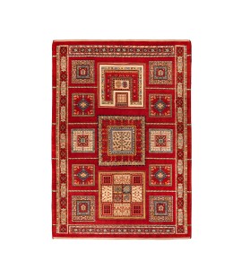 Handmade Wool Red Persian Rug Natural Dyed Isfahan | 214×151 cm | Panel Design Pattern