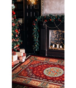 Handmade FineWool Red Floral Persian Rug Qom | 224×140 cm | Medallion pattern