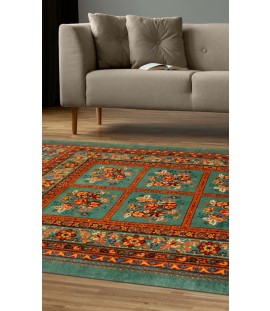 Handmade Wool Green Rug-Isfahan | 176×107 cm | panel design 