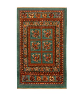 Handmade Wool Green color Panel design Rug | 176×107 cm | 2 square rug 