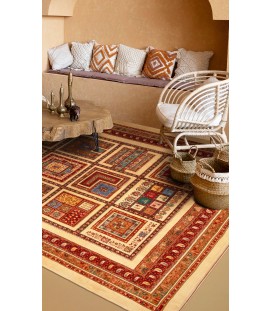 Handwoven Wool Cream Persian Area Rug | 313×222 cm | Panel Desin Pattern 