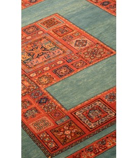 Handmade Persian Wool Green Rug Fars | 209×148 cm | Geometrical Pattern (HENDESY)