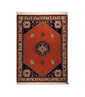 Handmade Wool Red Persian Qashqai Rug | 210×154 cm | Medallion Pattern 