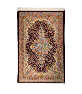 Handmade Rug In Super Fine Wool & Brown Base Color Qom | 210×132 cm 