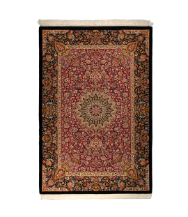 HANDMADE RUG IN SUPER FINE WOOL & RED BASE COLOR QOM