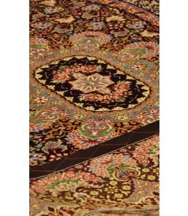 Handmade Finewool Brown Persian Rug Qom | 201×140 cm | Palmetto Flower Pattern