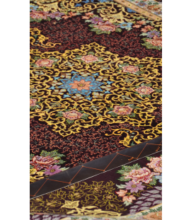 Handmade Rug in Super Fine Wool & Brown Base color Qom  | 215×137 cm | SHAAH ABBAASY(Palmette flower)
