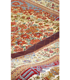 Handmade Rug in Silk & Cream color Qom | 153×101 cm | GOLDAANY (Flower pot design)