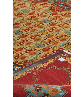 Handmade Rug in Wool & Red color with Vegetable Dyed Isfahan | 306×216 cm | DERAKHTY(Tree design) 