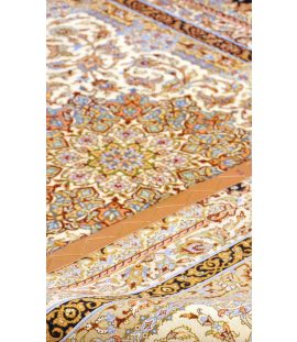 Handmade Rug in Super Fine Wool & Cream color Qom | 196×125 cm | SHAAH ABBAASY(Palmette flower)  