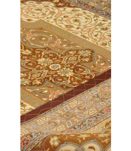 Handmade FineWool Brown and Cream Persian Rug Qom | 220×135 cm | Palmette flower Pattern Design 