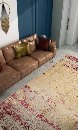 Red and Gold Modern Persian Rug | Vermillion 