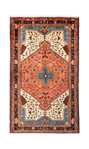 Handmade Rug in Wool in Copper Base color Hamadan | 251×149 cm | HENDESY(Geometrical)