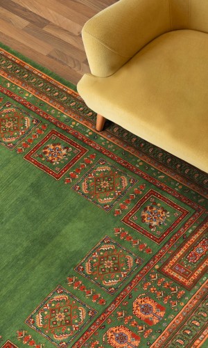 Wool Green Rug Qashqai | 251×197cm | Panel design (GHAABY) 