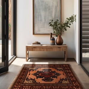 Persian Wool rug Copper color Quchan | 135x144 | Medallion Pattern (Toranj)