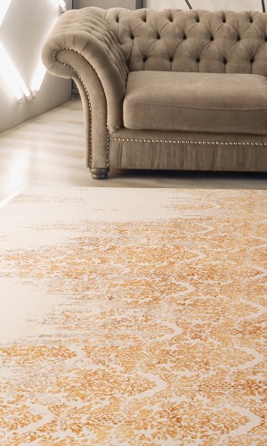 Gold Wisteria | Modern Wool Cream and Gold Area Rug | 300×200 cm 