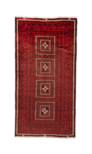 Handmade Rug in Wool & Red color Razavi Khorasan | 226×120 cm |  HENDESY(Geometrical)