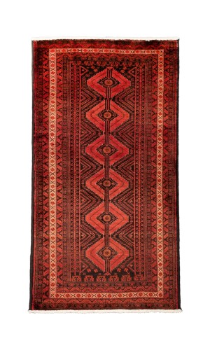 Handmade Rug in Wool & Dark Blue & Red color Razavi Khorasan | 185×97 cm | SHAAH ABBAASY(Palmette flower)