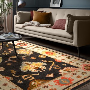 Handmade Wool Sultanabad Black Persian Rug | 289×189 cm | Overall Flower Design 