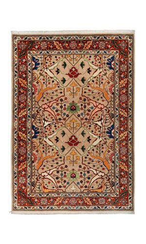 Handmade Wool Brown Persian Rug Bakhtiari | 307×219 cm | Rose Flower Design